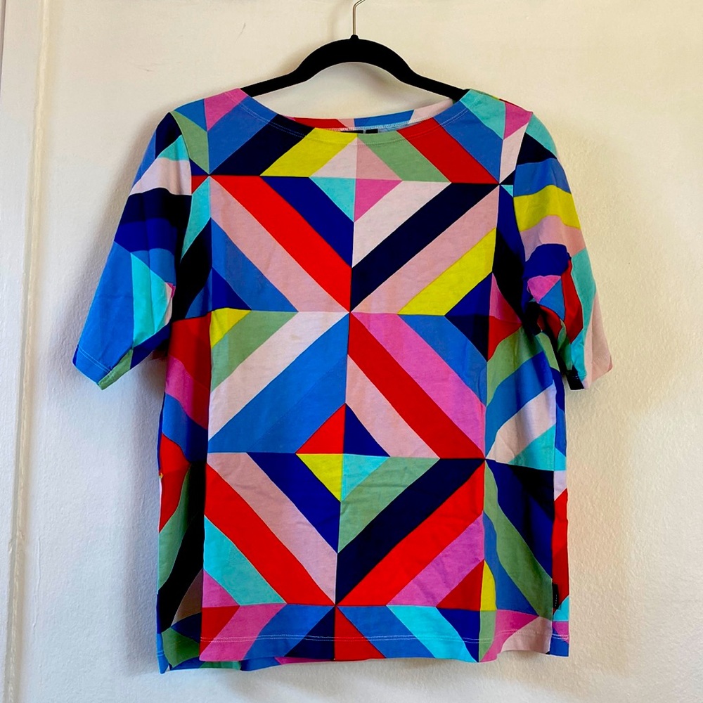 Uniqlo Marimekko Shirt Geometric stripe top soft cotton print t-shirt Colorblock